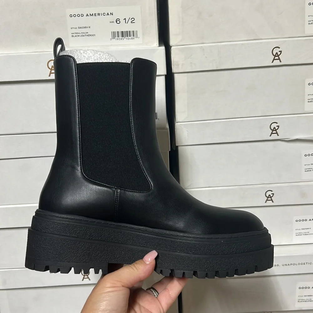 Good American Black Leather Chelsea Boots s 6.5 - Picture 4 of 7